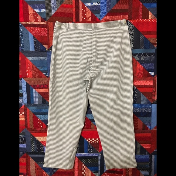 Seersucker capris. Blue and white stripes. - Picture 2 of 6